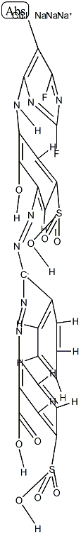 trisodium [2-[[alpha-[[3-[(5-chloro-2,6-difluoro-4-pyrimidinyl)amino]-2-hydroxy-5-sulphophenyl]azo]benzyl]azo]-5-sulphobenzoato(5-)]cuprate(3-) Struktur