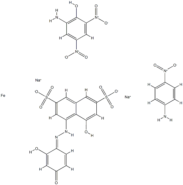 Iron, complexes with diazotized 2-amino-4,6-dinitrophenol coupled with diazotized 4-nitrobenzenamine and 4-[(2,4-dihydroxyphenyl)azo]-5-hydroxy-2,7-naphthalenedisulfonic acid, sodium salts Struktur