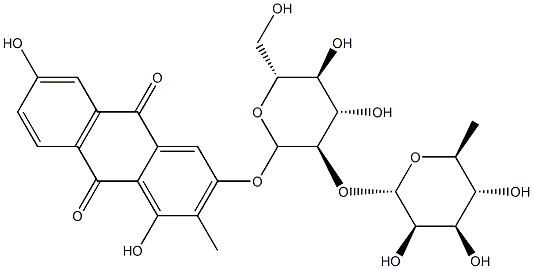 1,3,6-trihydroxy-2-methyl-9,10-anthraquinone-3-O-alpha-L-rhamnopyranosyl-(1->2)-beta-D-glucopyranoside Struktur