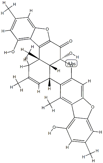 (3aS)-3,9a,17bβ,17cβ-Tetrahydro-4,9aα,16-trihydroxy-2,3aβ,6,14,17-pentamethylbenzo[kl]bisbenzofuro[3,2-b:2',3'-i]xanthen-9(3aH)-one Struktur