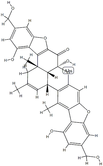 (3aS)-3,9a,17bβ,17cβ-Tetrahydro-4,9aα,16-trihydroxy-6,14-bis(hydroxymethyl)-2,3aβ,17-trimethylbenzo[kl]bisbenzofuro[3,2-b:2',3'-i]xanthen-9(3aH)-one Struktur