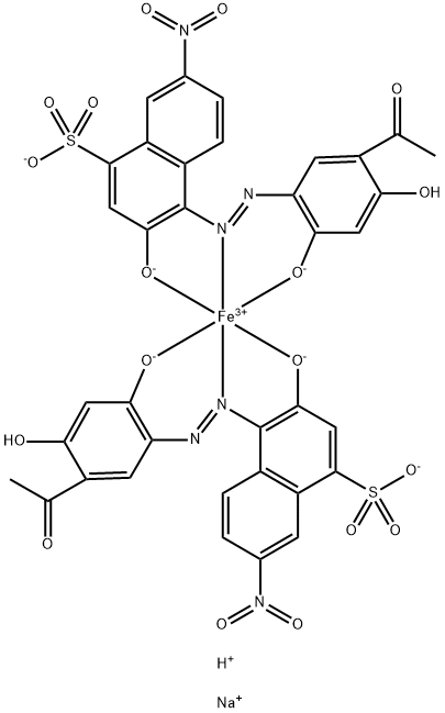 disodium hydrogen bis[4-[(5-acetyl-2,4-dihydroxyphenyl)azo]-3-hydroxy-7-nitronaphthalene-1-sulphonato(3-)]ferrate(3-) Struktur