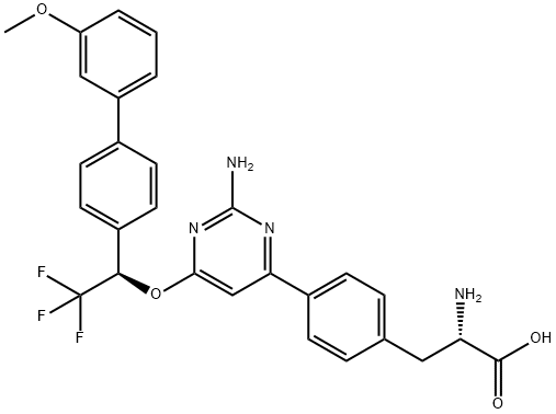 4-[2-Amino-6-[(1R)-2,2,2-trifluoro-1-(3'-methoxy[1,1'-biphenyl]-4-yl)ethoxy]-4-pyrimidinyl]-L-phenylalanine Struktur