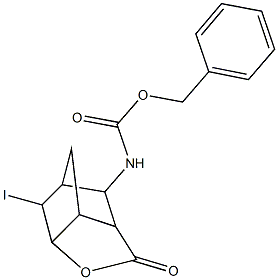 BENZYL 2-IODO-5-OXO-4-OXATRICYCLO[4.2.1.0~3,7~]NON-9-YLCARBAMATE Struktur