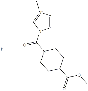 1-{[4-(methoxycarbonyl)piperidin-1-yl]carbonyl}-3-methyl-1H-imidazol-3-ium iodide Struktur