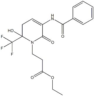 ethyl 3-[5-(benzoylamino)-2-hydroxy-6-oxo-2-(trifluoromethyl)-3,6-dihydropyridin-1(2H)-yl]propanoate Struktur