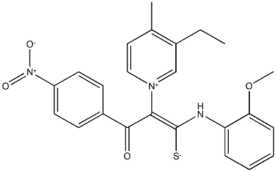 2-(3-ethyl-4-methylpyridinium-1-yl)-1-(2-methoxyanilino)-3-(4-nitrophenyl)-3-oxoprop-1-ene-1-thiolate Struktur