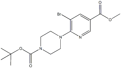 tert-butyl 4-[3-bromo-5-(methoxycarbonyl)-2-pyridinyl]tetrahydro-1(2H)-pyrazinecarboxylate Struktur