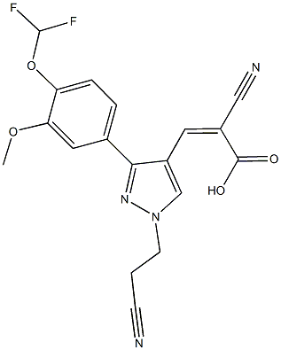 (2Z)-2-cyano-3-{1-(2-cyanoethyl)-3-[4-(difluoromethoxy)-3-methoxyphenyl]-1H-pyrazol-4-yl}acrylic acid Struktur