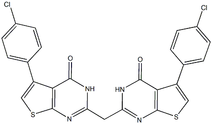 5-(4-chlorophenyl)-2-{[5-(4-chlorophenyl)-4-oxo-3,4-dihydrothieno[2,3-d]pyrimidin-2-yl]methyl}thieno[2,3-d]pyrimidin-4(3H)-one Struktur