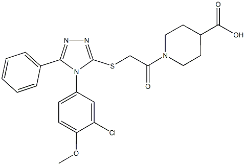 1-{2-[4-(3-Chloro-4-methoxy-phenyl)-5-phenyl-4H-[1,2,4]triazol-3-ylsulfanyl]-acetyl}-piperidine-4-carboxylic acid Struktur