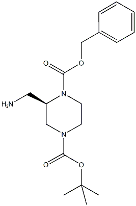 1-BENZYL 4-TERT-BUTYL (2R)-2-(AMINOMETHYL)PIPERAZINE-1,4-DICARBOXYLATE Struktur