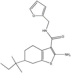 2-AMINO-6-(1,1-DIMETHYLPROPYL)-N-(2-FURYLMETHYL)-4,5,6,7-TETRAHYDRO-1-BENZOTHIOPHENE-3-CARBOXAMIDE Struktur