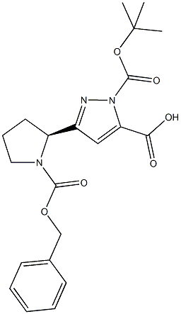 3-{(2S)-1-[(benzyloxy)carbonyl]pyrrolidin-2-yl}-1-(tert-butoxycarbonyl)-1H-pyrazole-5-carboxylic acid Struktur