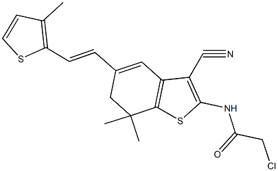 2-Chloro-N-{3-cyano-7,7-dimethyl-5-[2-(3-methyl-thiophen-2-yl)-vinyl]-6,7-dihydro-benzo[b]thiophen-2-yl}-acetamide Struktur