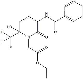 ethyl [5-(benzoylamino)-2-hydroxy-6-oxo-2-(trifluoromethyl)piperidin-1-yl]acetate Struktur