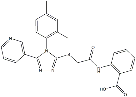 2-{2-[4-(2,4-Dimethyl-phenyl)-5-pyridin-3-yl-4H-[1,2,4]triazol-3-ylsulfanyl]-acetylamino}-benzoic acid Struktur