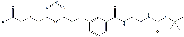 2-(2-(1-azido-2-(3-((2-((tert-butoxycarbonyl)amino)ethyl)carbamoyl)phenoxy)ethoxy)ethoxy)acetic acid Struktur