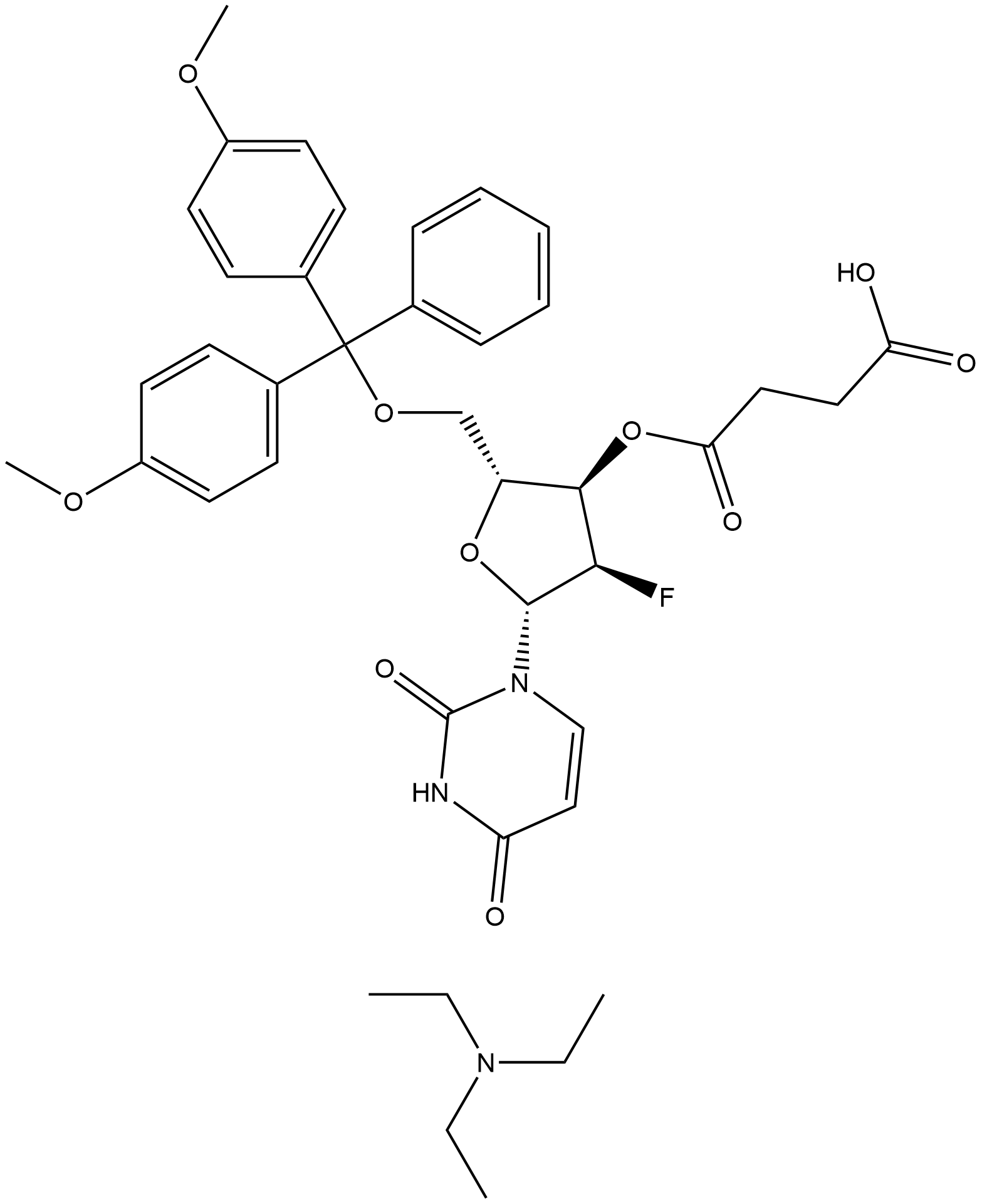 DMTr-2'-F-dU-3'-succinate, TEA salt Struktur