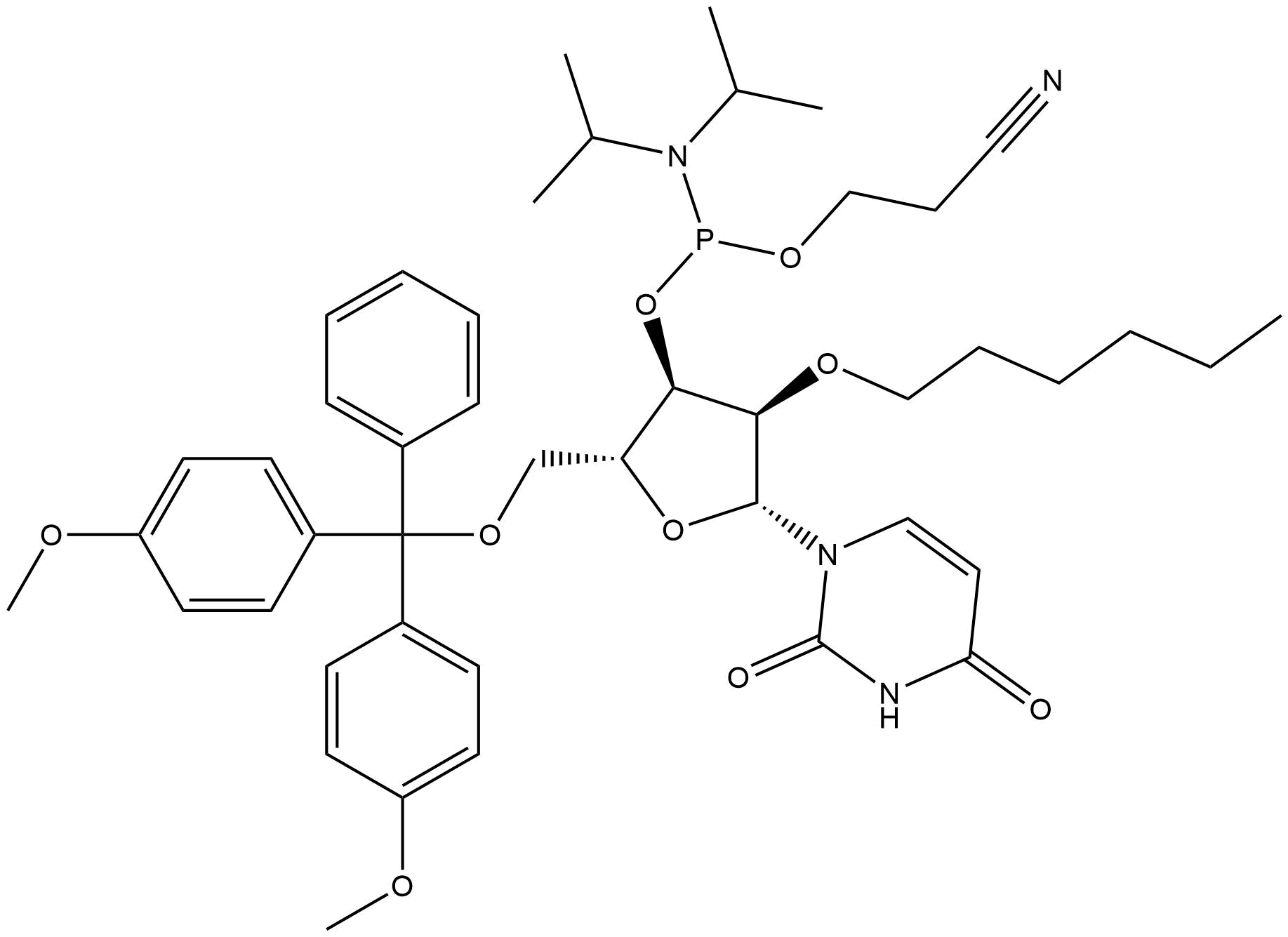 2'-O-hexyl U amidite Struktur