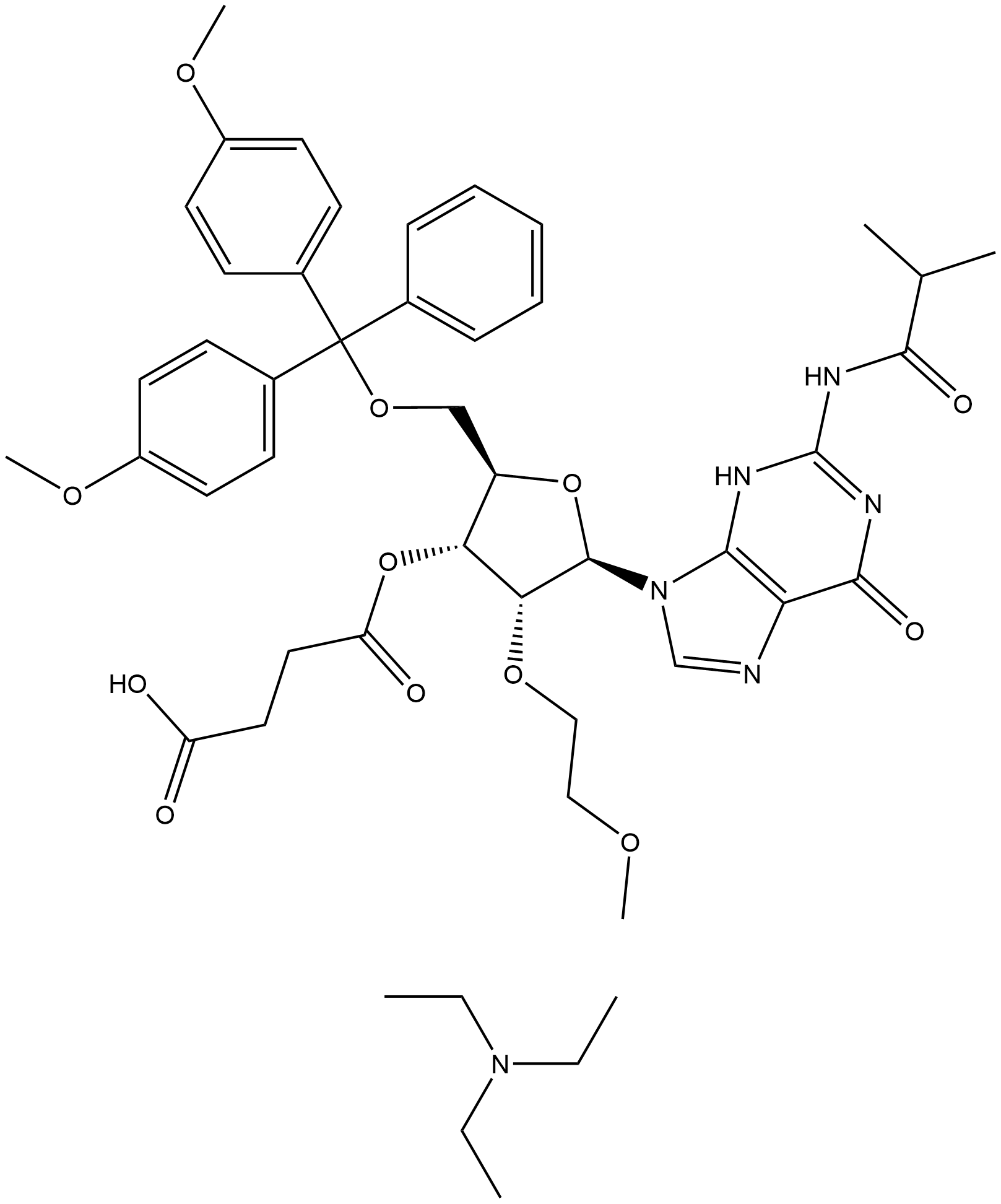 5'-DMTr-2'-O-MOE-rG(iBu)-3'-succinate,TEA salt Struktur