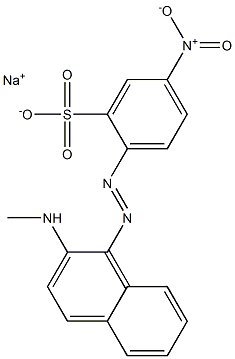 Benzenesulfonic acid, 2-[[2-(methylamino)-1-naphthalenyl]azo]-5-nitro-, monosodium salt Struktur