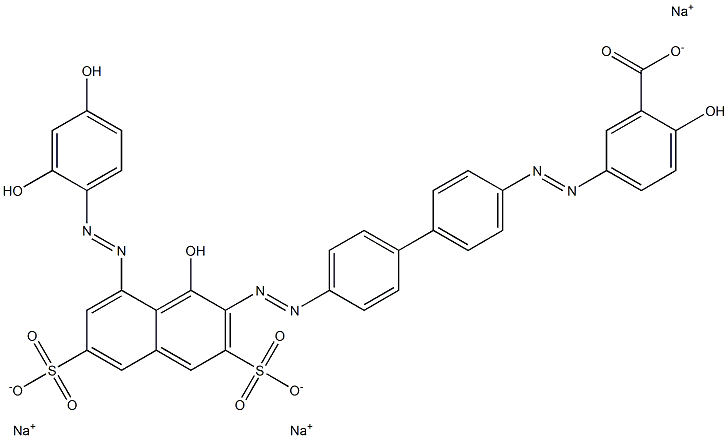 2-Hydroxy-5-[[4'-[[1-hydroxy-8-[(2,4-dihydroxyphenyl)azo]-3,6-disulfo-2-naphtyl]azo]-1,1'-biphenyl-4-yl]azo]benzoic acid trisodium salt Struktur