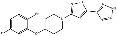 4-(2-Bromo-5-fluorophenoxy)-1-[5-(2H-tetrazol-5-yl)-3-isoxazolyl]piperidine Struktur