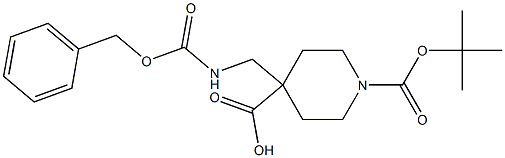 4-((((benzyloxy)carbonyl)amino)methyl)-1-(tert-butoxycarbonyl)piperidine-4-carboxylic acid Struktur