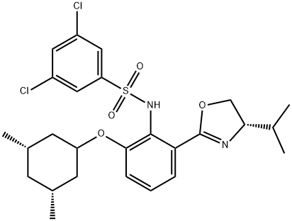 Benzenesulfonamide, 3,5-dichloro-N-[2-[(4S)- 4,5-dihydro-4-(1-methylethyl)-2-oxazolyl]-6- [[(3R,5S)-3,5-dimethylcyclohexyl]oxy]phenyl]- Struktur