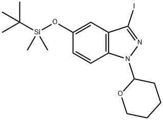 5-(tert-butyldimethylsilyloxy)-3-iodo-1-(tetrahydro-2H-pyran-2-yl)-1H-indazole Struktur