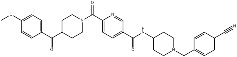 3-Pyridinecarboxamide, N-[1-[(4-cyanophenyl)methyl]-4-piperidinyl]-6-[[4-(4-methoxybenzoyl)-1-piperidinyl]carbonyl]- Struktur