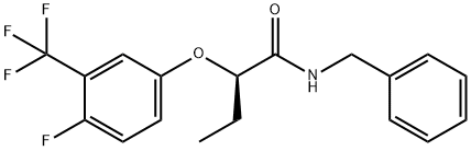 Butanamide, 2-[4-fluoro-3-(trifluoromethyl)phenoxy]-N-(phenylmethyl)-, (2R)- Struktur