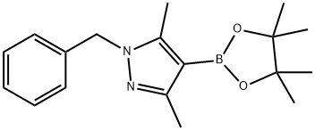 1-Benzyl-3,5-dimethyl-4-(4,4,5,5-tetramethyl-[1,3,2]dioxaborolan-2-yl)-1H-pyrazole Struktur