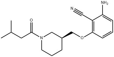 2-amino-6-{[(3S)-1-(3-methylbutanoyl)piperidin-3-yl]methoxy}benzonitrile Struktur