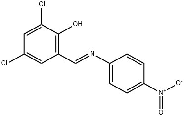 2,4-dichloro-6-{[(4-nitrophenyl)imino]methyl}phenol Struktur