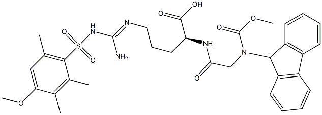 (2S)-5-[[amino-[(4-methoxy-2,3,6-trimethylphenyl)sulfonylamino]methylidene]amino]-2-[[2-(9H-fluoren-9-ylmethoxycarbonylamino)acetyl]amino]pentanoic acid Struktur