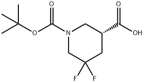 (R)-1-(tert-butoxycarbonyl)-5,5-difluoropiperidine-3-carboxylic acid Struktur