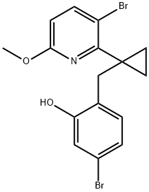 5-bromo-2-[[1-(3-bromo-6-methoxy-2-pyridinyl)cyclopropyl]methyl]-Phenol Struktur