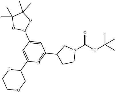 tert-butyl 3-(6-(1,4-dioxan-2-yl)-4-(4,4,5,5-tetramethyl-1,3,2-dioxaborolan-2-yl)pyridin-2-yl)pyrrolidine-1-carboxylate Struktur