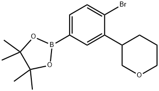 2-(4-bromo-3-(tetrahydro-2H-pyran-3-yl)phenyl)-4,4,5,5-tetramethyl-1,3,2-dioxaborolane Struktur