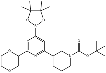 2-(N-Boc-Piperidin-3-yl)-6-(1,4-dioxan-2-yl)pyridine-4-boronic acid pinacol ester Struktur