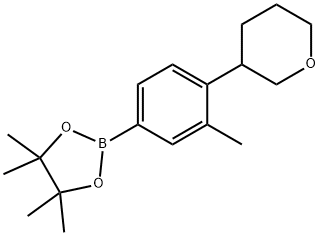 4,4,5,5-tetramethyl-2-(3-methyl-4-(tetrahydro-2H-pyran-3-yl)phenyl)-1,3,2-dioxaborolane Struktur