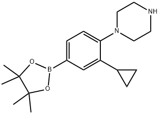 1-(2-cyclopropyl-4-(4,4,5,5-tetramethyl-1,3,2-dioxaborolan-2-yl)phenyl)piperazine Struktur