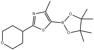 4-methyl-2-(tetrahydro-2H-pyran-4-yl)-5-(4,4,5,5-tetramethyl-1,3,2-dioxaborolan-2-yl)thiazole Struktur