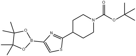 tert-butyl 4-(4-(4,4,5,5-tetramethyl-1,3,2-dioxaborolan-2-yl)thiazol-2-yl)piperidine-1-carboxylate Struktur