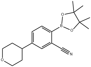 5-(tetrahydro-2H-pyran-4-yl)-2-(4,4,5,5-tetramethyl-1,3,2-dioxaborolan-2-yl)benzonitrile Struktur