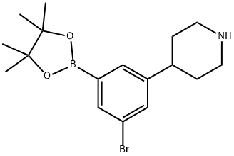 4-(3-bromo-5-(4,4,5,5-tetramethyl-1,3,2-dioxaborolan-2-yl)phenyl)piperidine Struktur