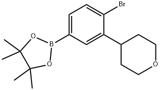 2-(4-bromo-3-(tetrahydro-2H-pyran-4-yl)phenyl)-4,4,5,5-tetramethyl-1,3,2-dioxaborolane Struktur