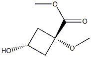 methyl trans-3-hydroxy-1-methoxycyclobutane-1-carboxylate Struktur